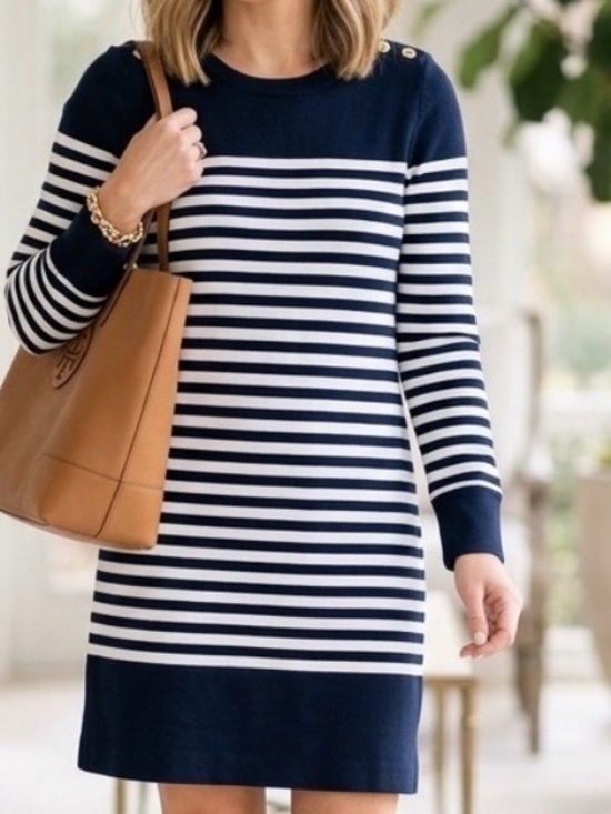 Lilly Pulitzer Dresses & Skirts - Lilly Pulitzer Kenley Navy and White Striped Long-Sleeve Dress